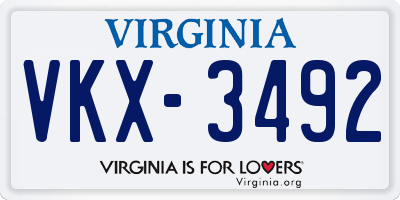 VA license plate VKX3492