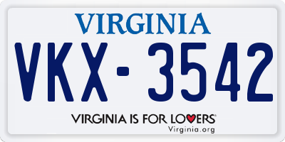 VA license plate VKX3542