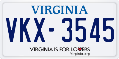 VA license plate VKX3545