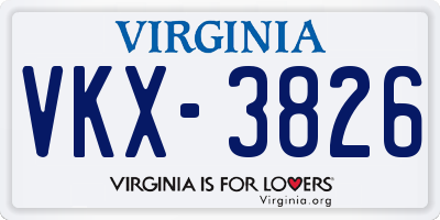 VA license plate VKX3826