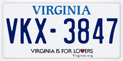 VA license plate VKX3847