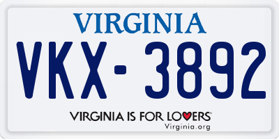 VA license plate VKX3892