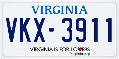 VA license plate VKX3911