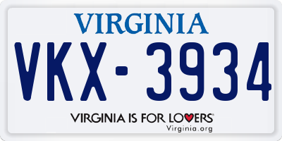 VA license plate VKX3934