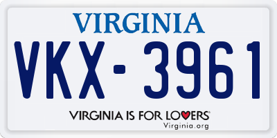 VA license plate VKX3961