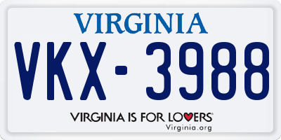 VA license plate VKX3988