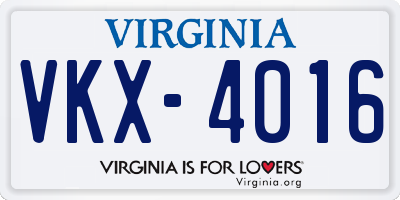 VA license plate VKX4016