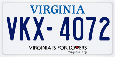 VA license plate VKX4072
