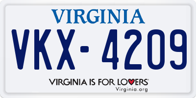 VA license plate VKX4209