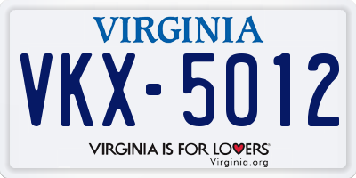 VA license plate VKX5012