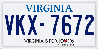 VA license plate VKX7672