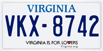 VA license plate VKX8742