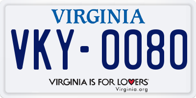 VA license plate VKY0080