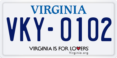 VA license plate VKY0102
