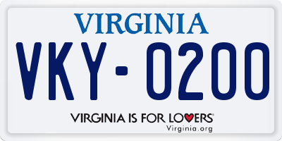 VA license plate VKY0200