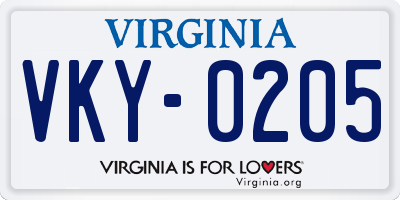 VA license plate VKY0205