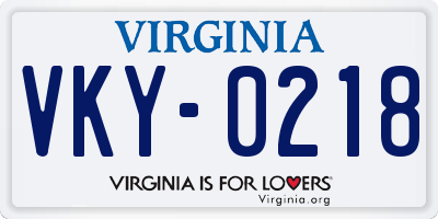 VA license plate VKY0218