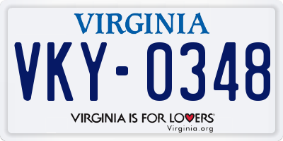 VA license plate VKY0348
