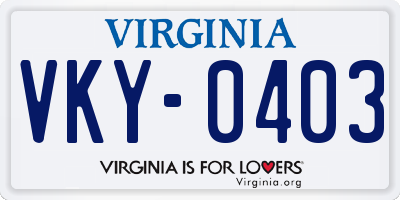 VA license plate VKY0403