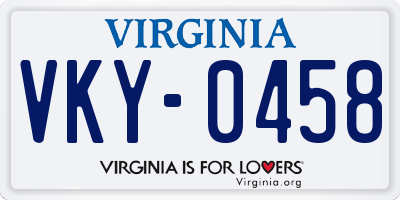 VA license plate VKY0458