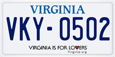 VA license plate VKY0502