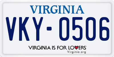 VA license plate VKY0506