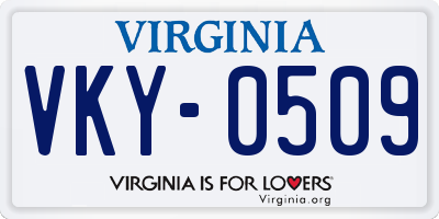 VA license plate VKY0509