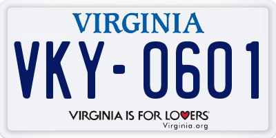 VA license plate VKY0601