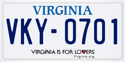 VA license plate VKY0701