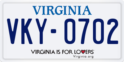 VA license plate VKY0702