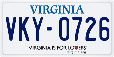 VA license plate VKY0726