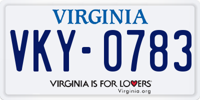 VA license plate VKY0783
