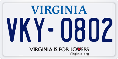VA license plate VKY0802