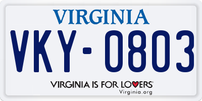 VA license plate VKY0803