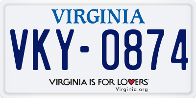 VA license plate VKY0874