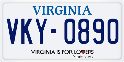 VA license plate VKY0890