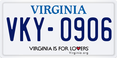 VA license plate VKY0906