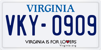 VA license plate VKY0909