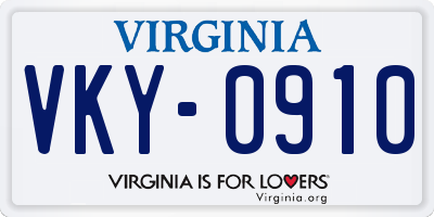 VA license plate VKY0910