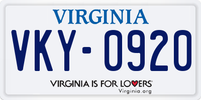 VA license plate VKY0920