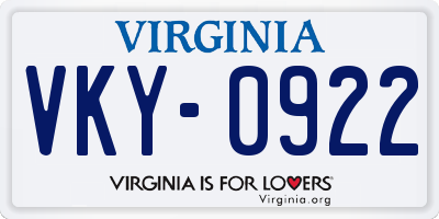 VA license plate VKY0922