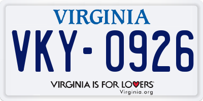 VA license plate VKY0926