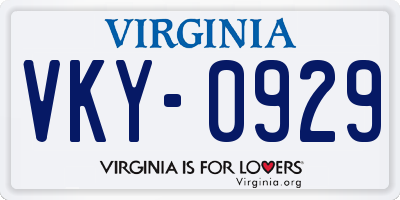 VA license plate VKY0929