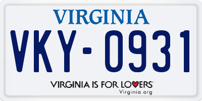 VA license plate VKY0931