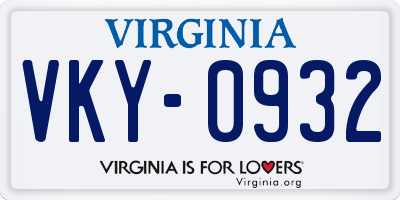VA license plate VKY0932