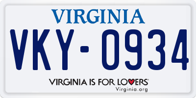 VA license plate VKY0934