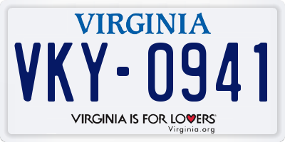 VA license plate VKY0941
