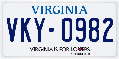 VA license plate VKY0982