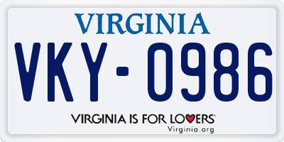 VA license plate VKY0986