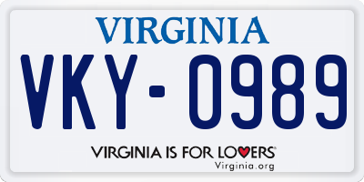 VA license plate VKY0989